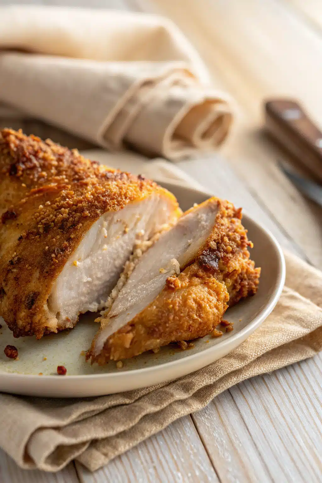 Air Fryer Chicken slice on plate showing perfect texture and swirl pattern