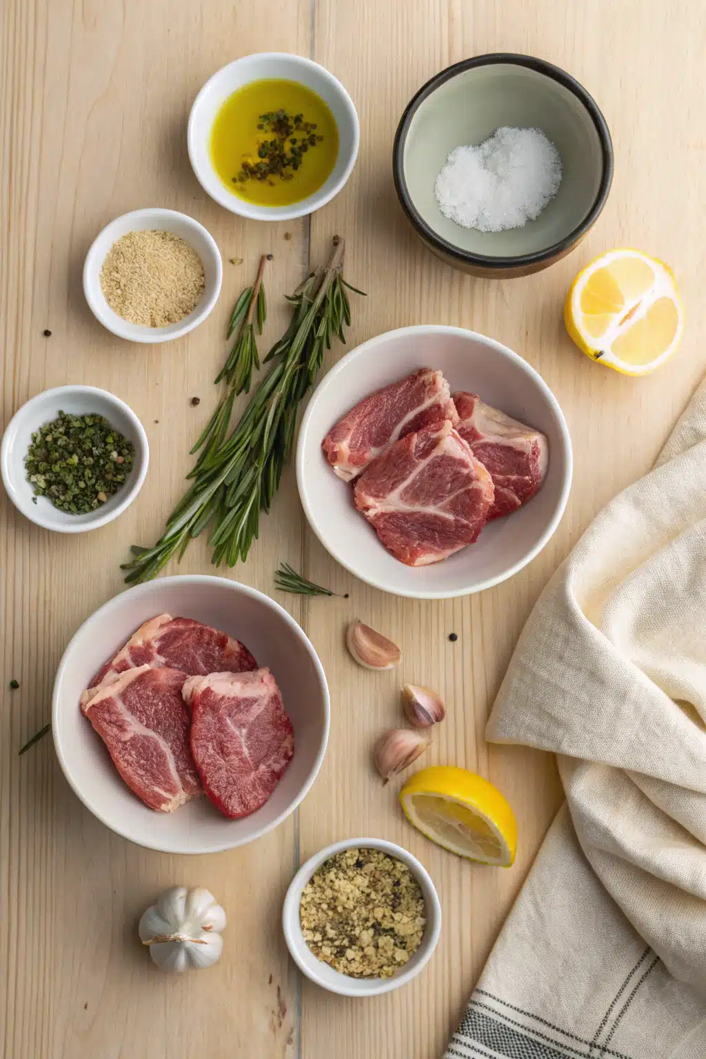 Air Fryer Pork Chops beautifully presented from an overhead angle