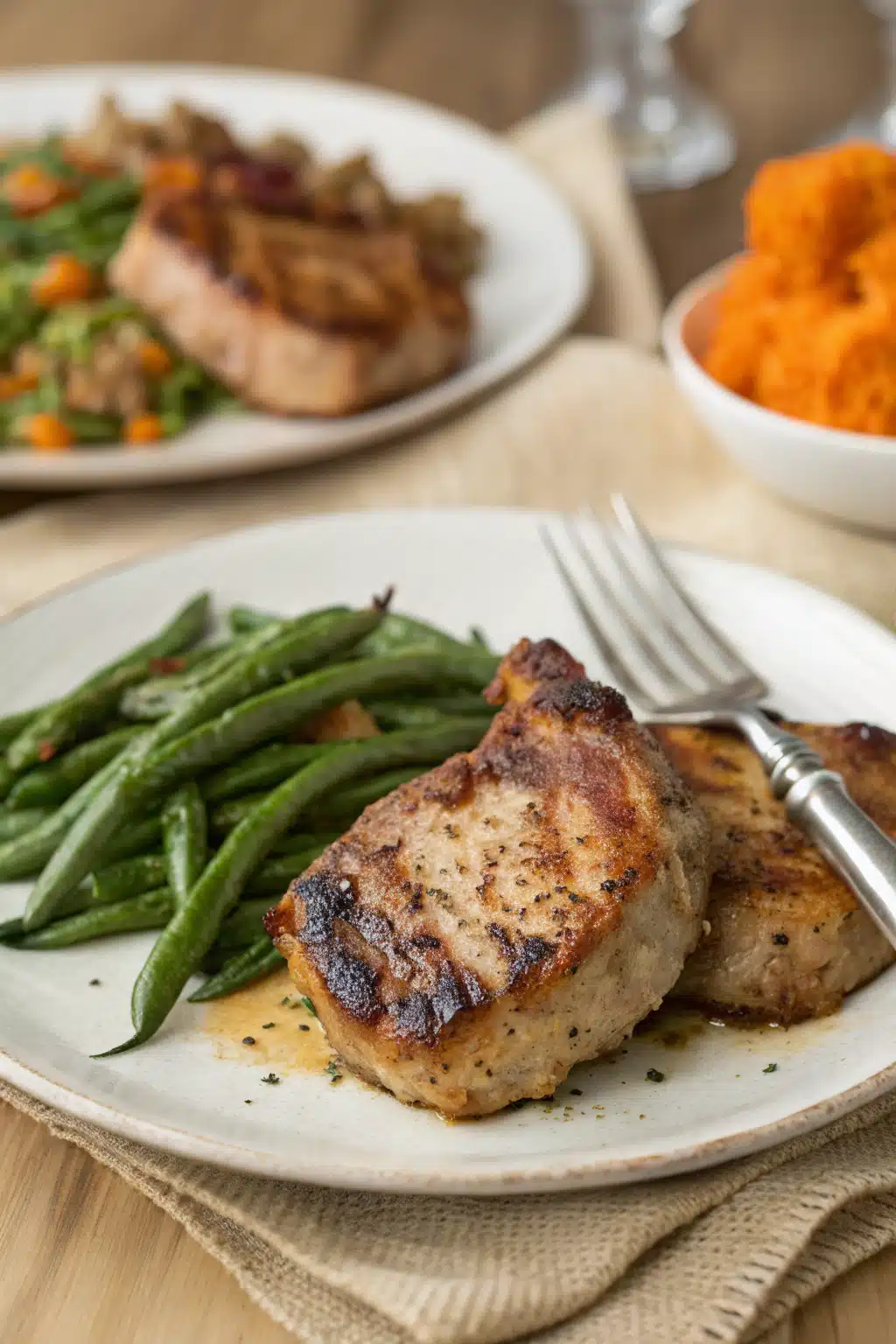 Air Fryer Pork Chops ingredients organized and measured on kitchen counter