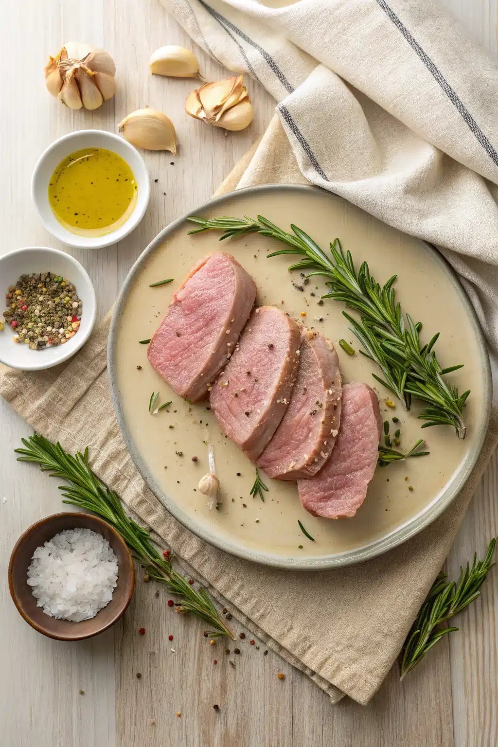 Air Fryer Pork Tenderloin beautifully presented from an overhead angle