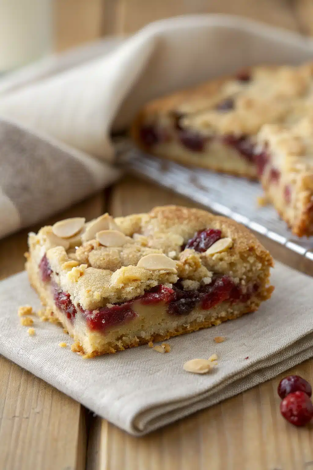 Almond Cherry Cookies slice on plate showing perfect texture and swirl pattern