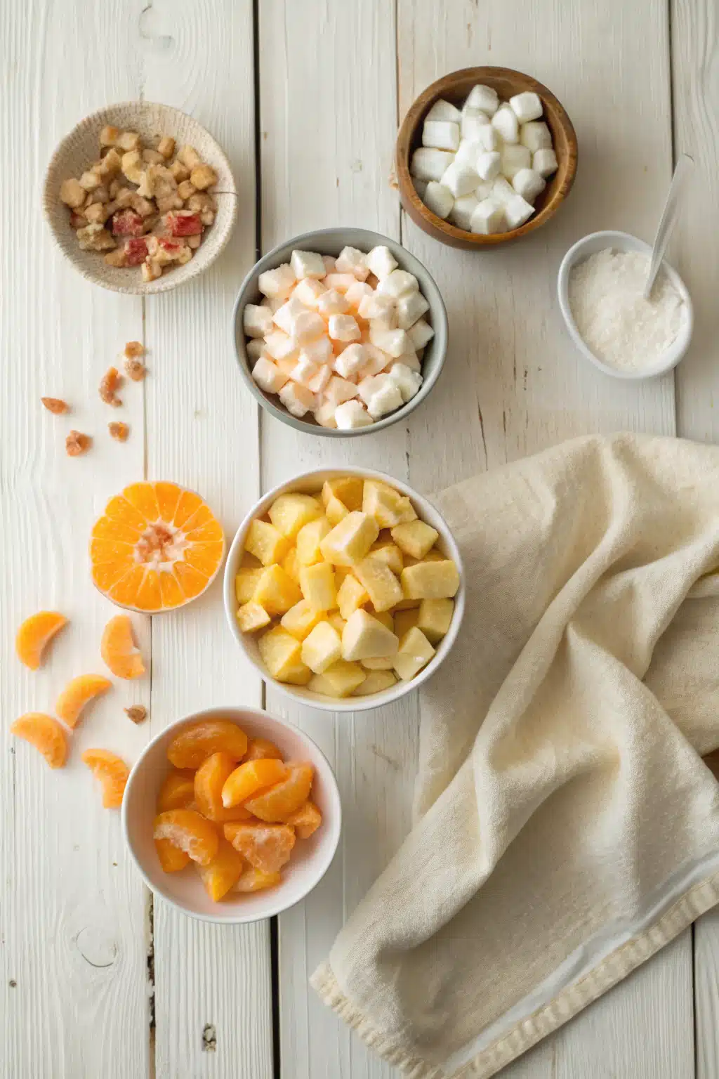 Ambrosia Salad beautifully presented from an overhead angle