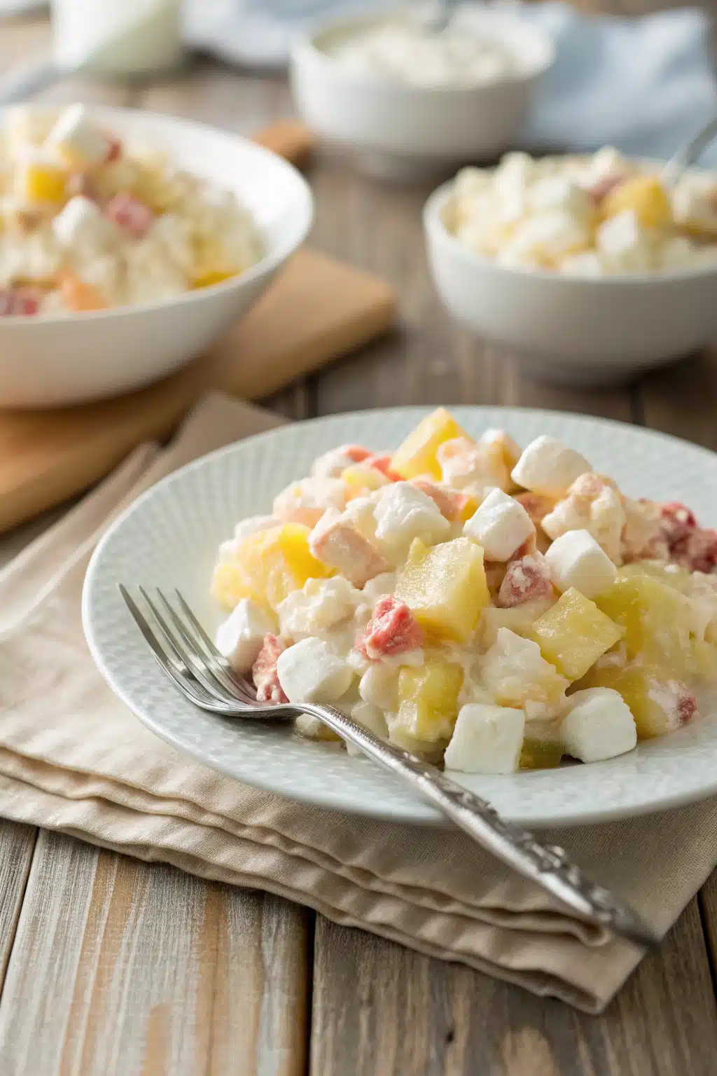 Ambrosia Salad ingredients organized and measured on kitchen counter