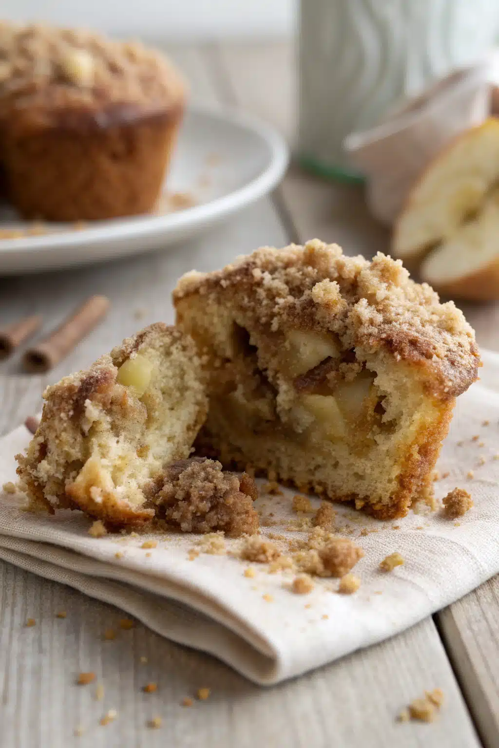Apple Cinnamon Muffins slice on plate showing perfect texture and swirl pattern