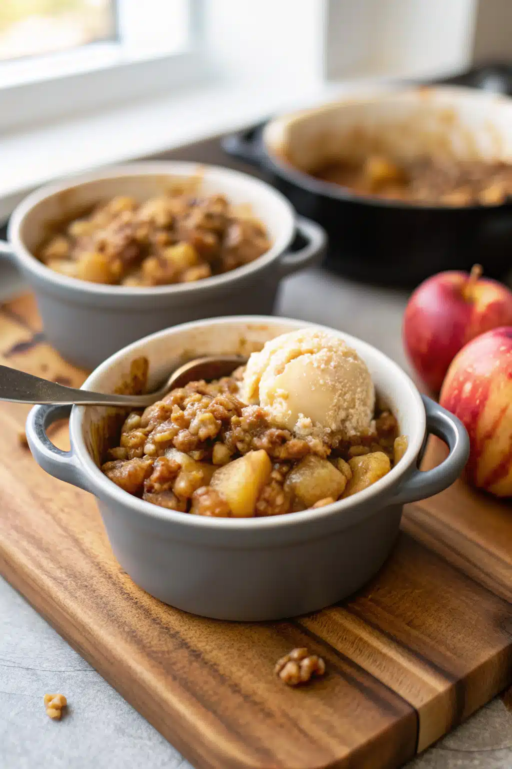 Instant Pot Apple Crisp beautifully presented from an overhead angle