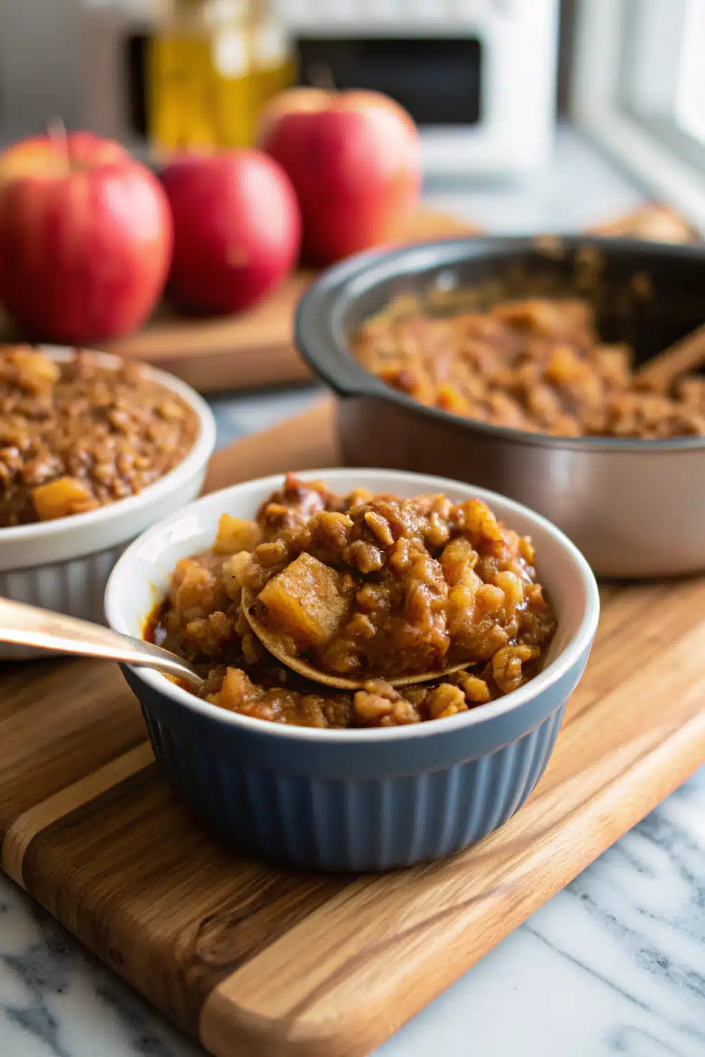 Instant Pot Apple Crisp ingredients organized and measured on kitchen counter