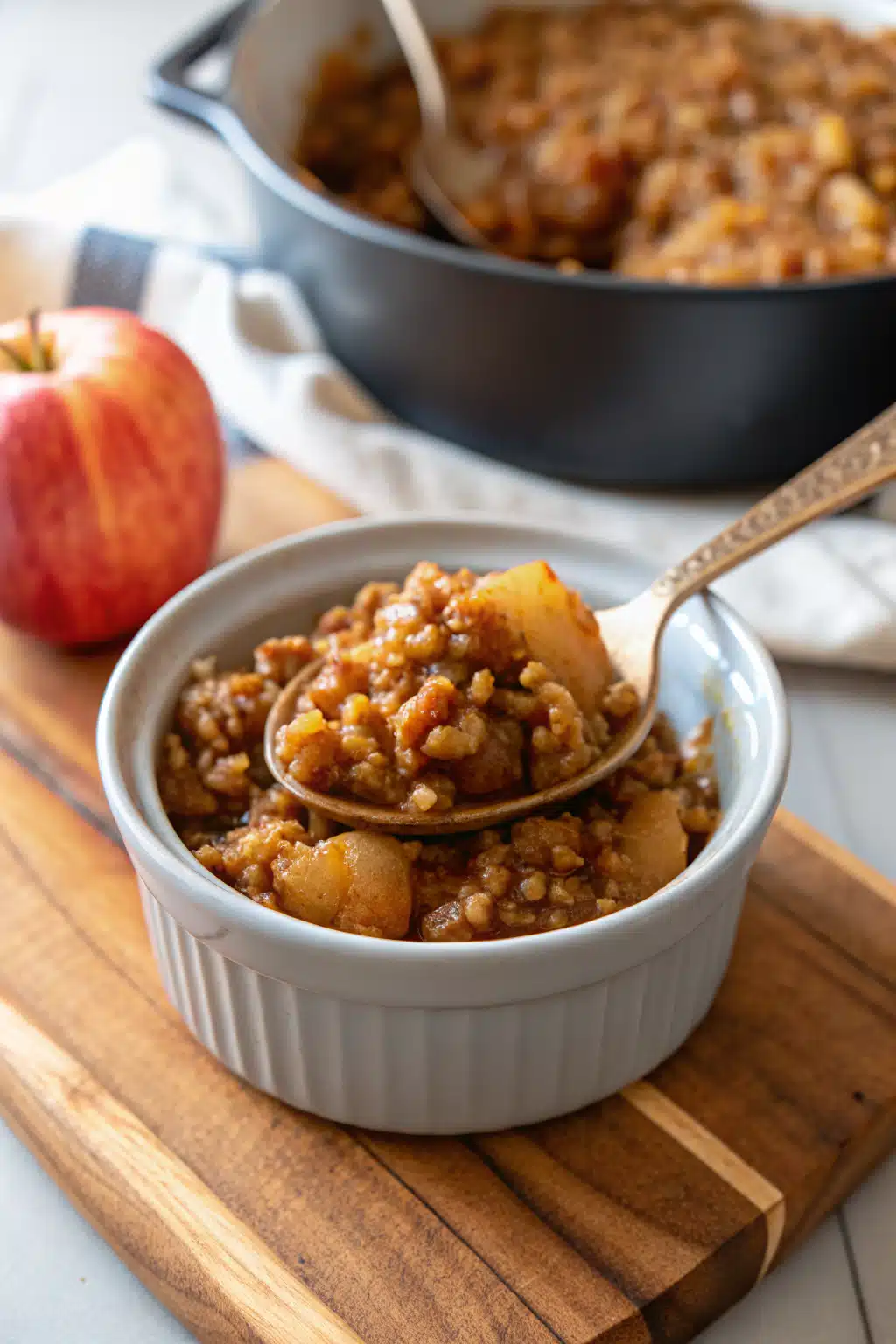 Instant Pot Apple Crisp slice on plate showing perfect texture and swirl pattern