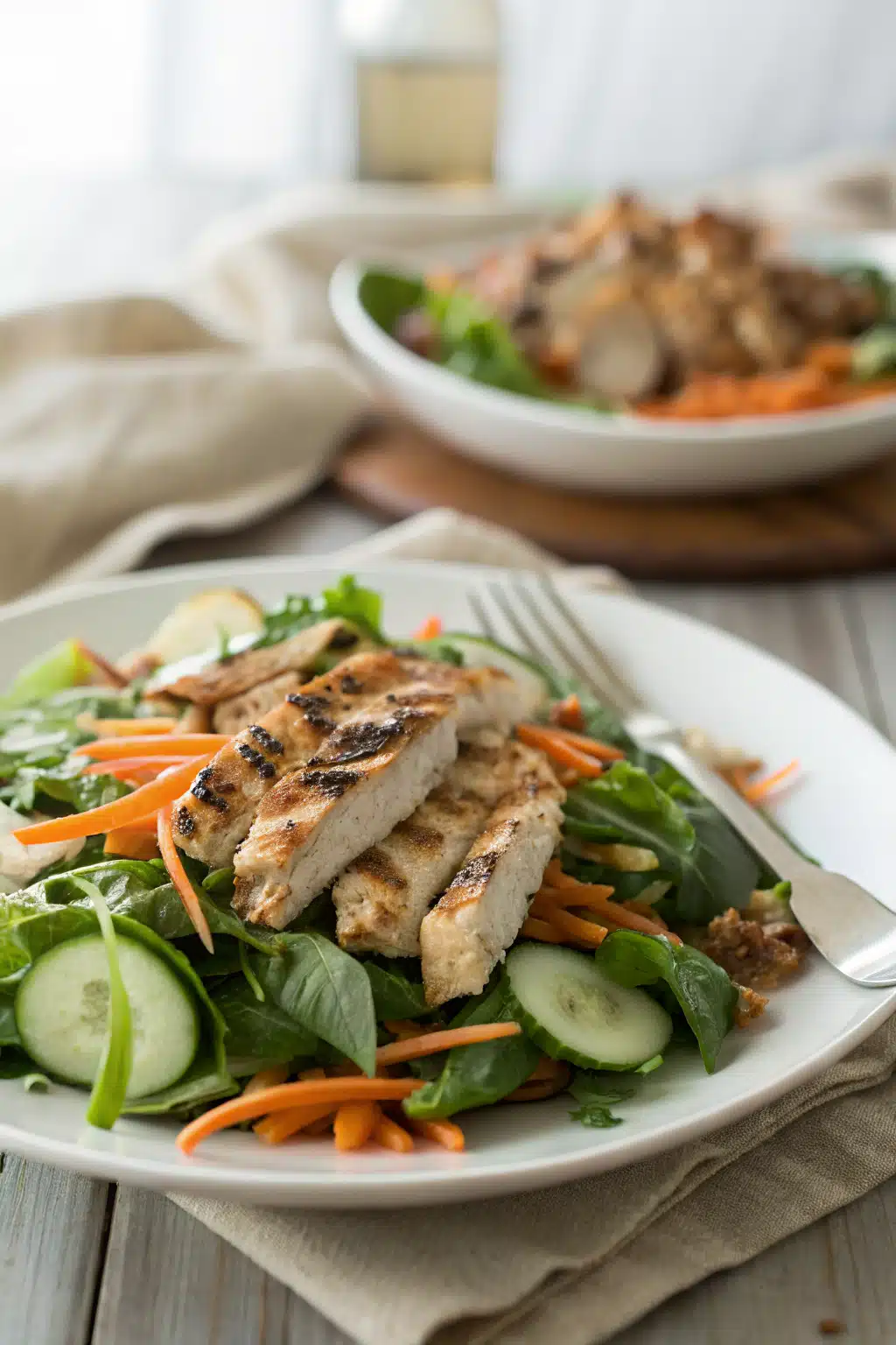 Asian Chicken Salad ingredients organized and measured on kitchen counter
