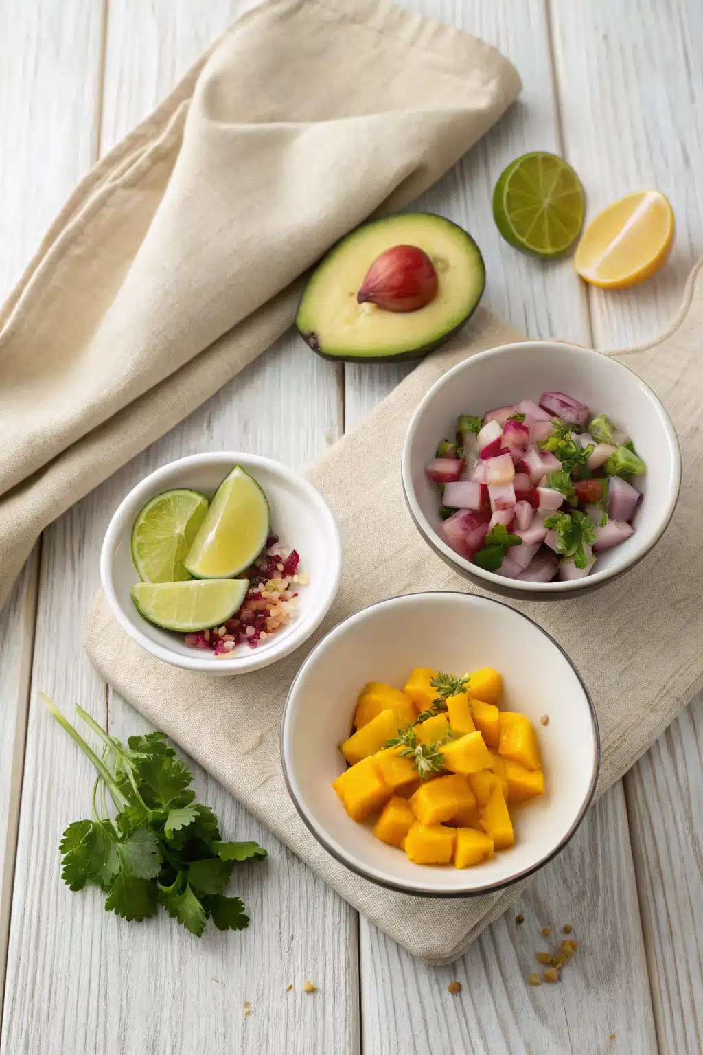 Avocado Mango Salad beautifully presented from an overhead angle