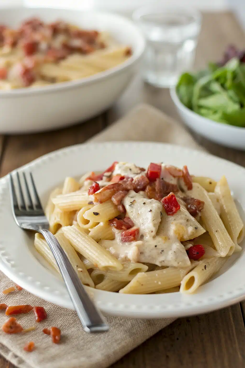 Bacon Ranch Chicken Pasta ingredients organized and measured on kitchen counter