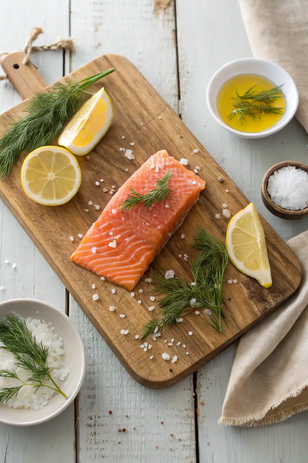 Baked Salmon beautifully presented from an overhead angle