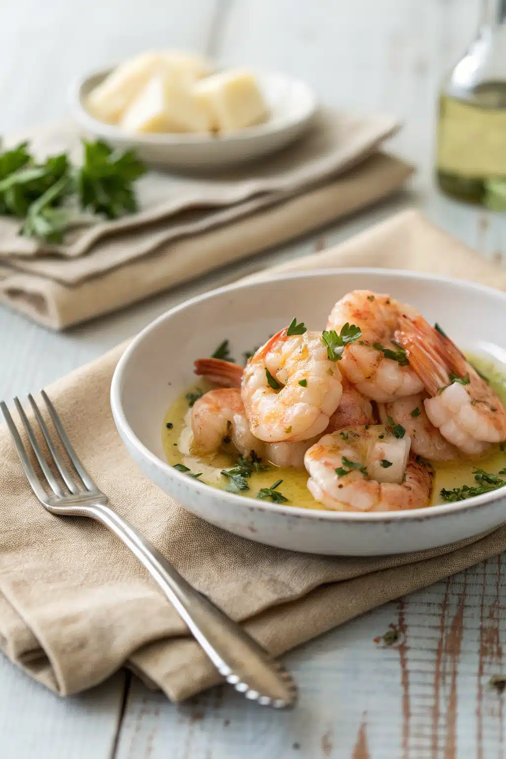 Garlic Butter Shrimp ingredients organized and measured on kitchen counter