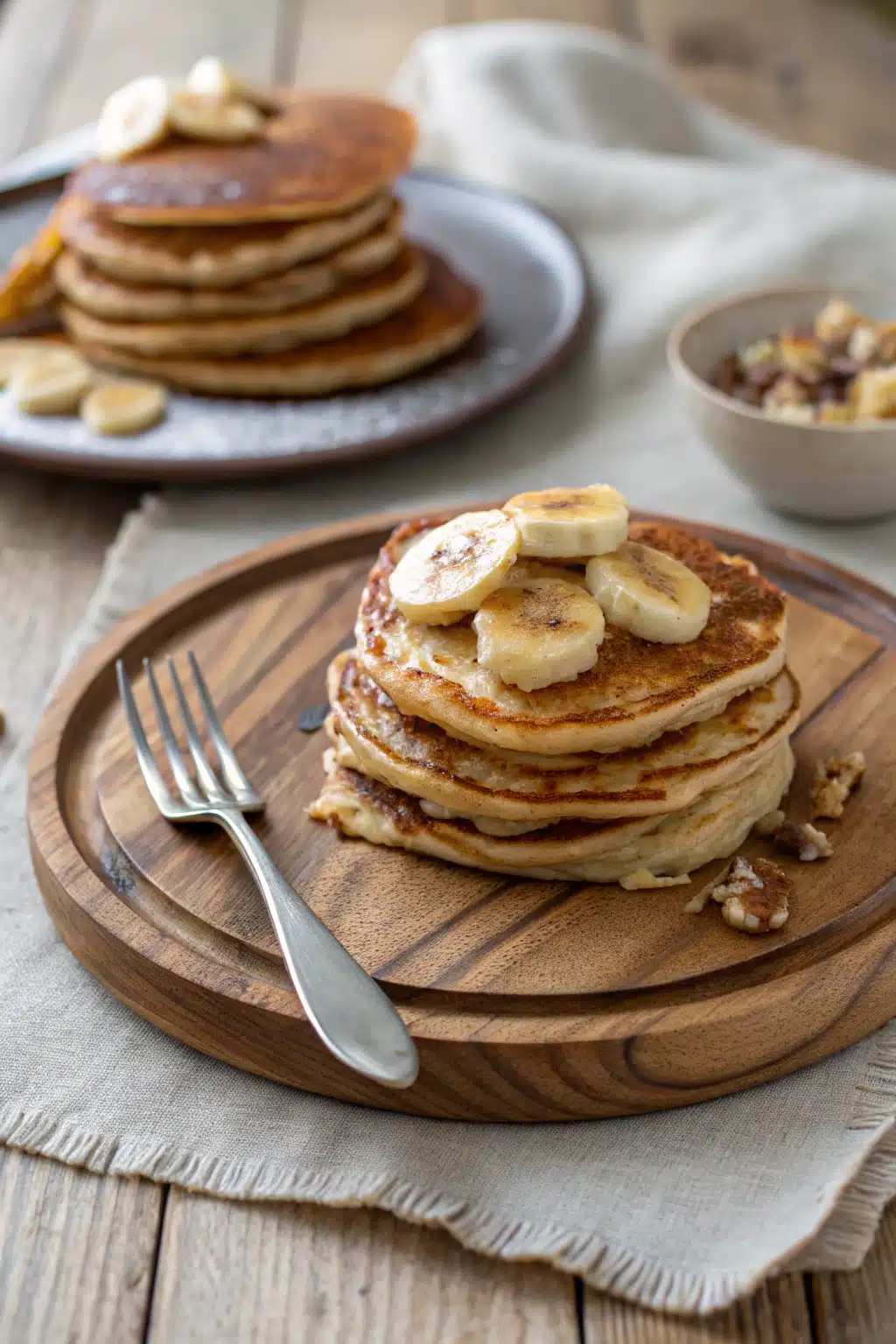 Banana Pancakes ingredients organized and measured on kitchen counter