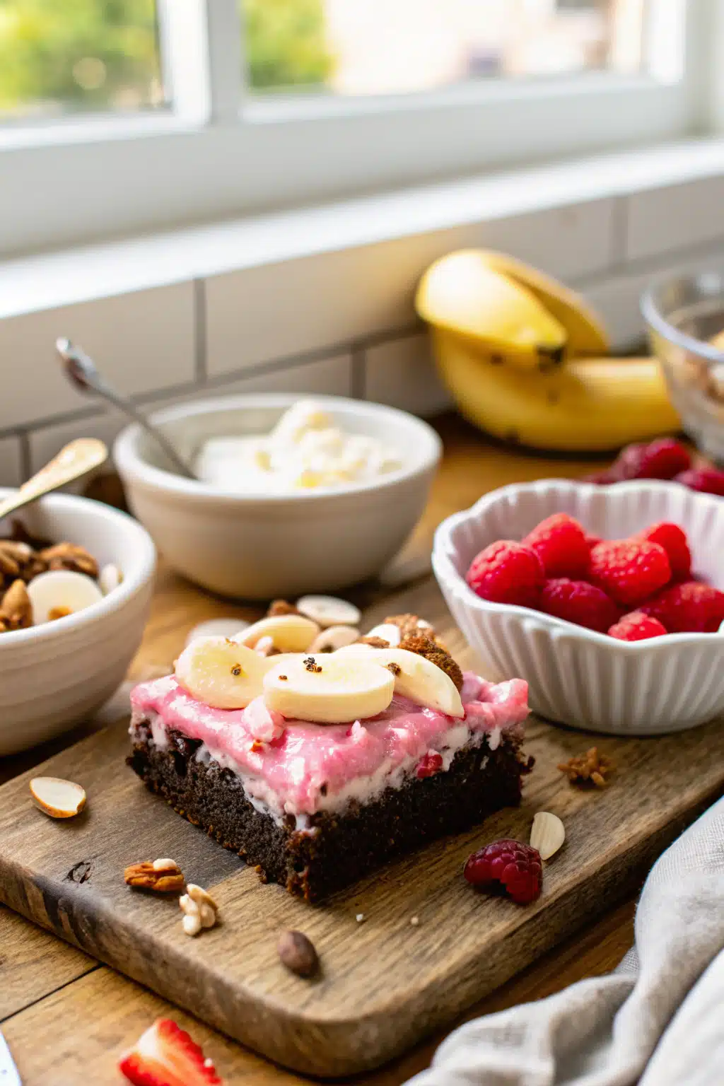 Banana Split Brownies ingredients organized and measured on kitchen counter