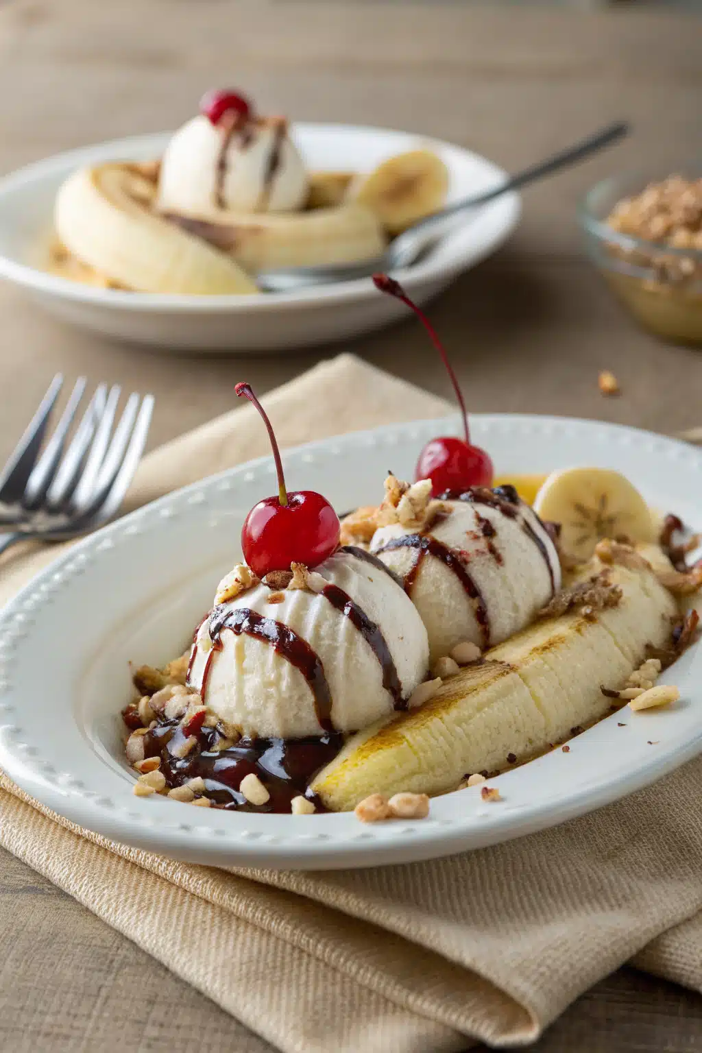 Banana Split Dessert ingredients organized and measured on kitchen counter
