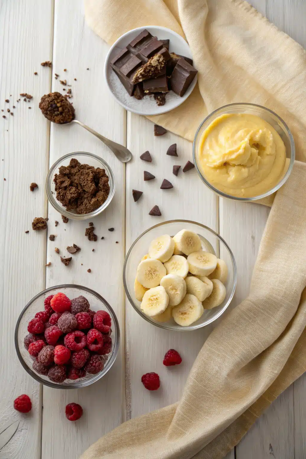 Banana Split Dump Cake beautifully presented from an overhead angle