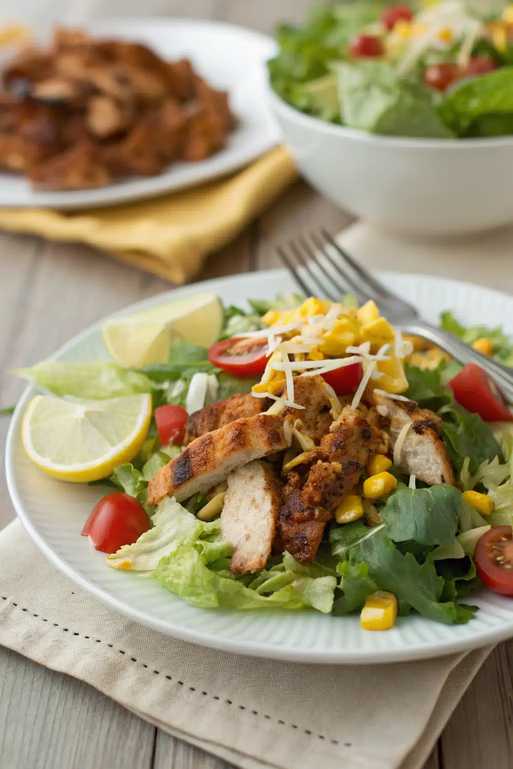 BBQ Chicken Salad ingredients organized and measured on kitchen counter