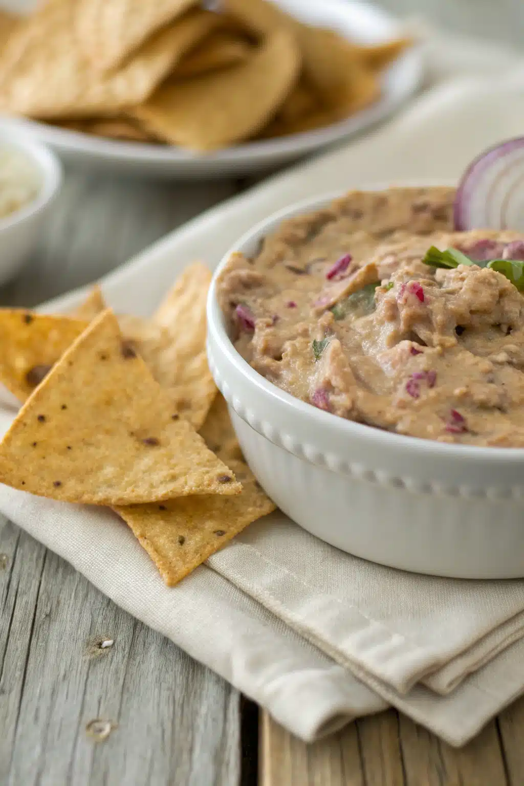 Bean Dip slice on plate showing perfect texture and swirl pattern