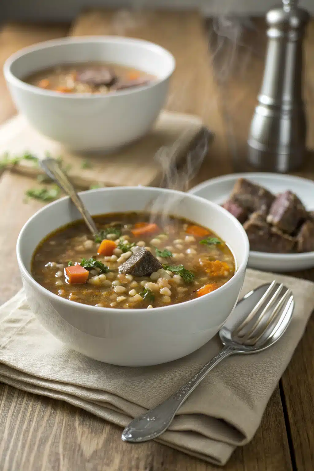 Beef And Barley Soup Tips ingredients organized and measured on kitchen counter