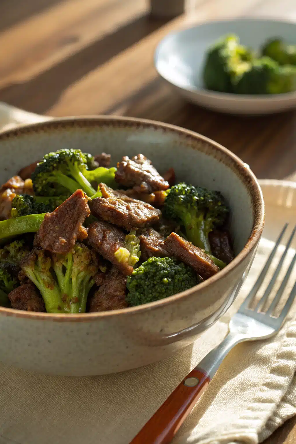 Beef And Broccoli ingredients organized and measured on kitchen counter