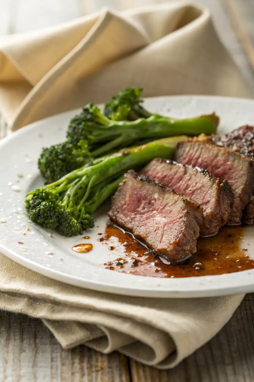 Beef And Broccoli slice on plate showing perfect texture and swirl pattern