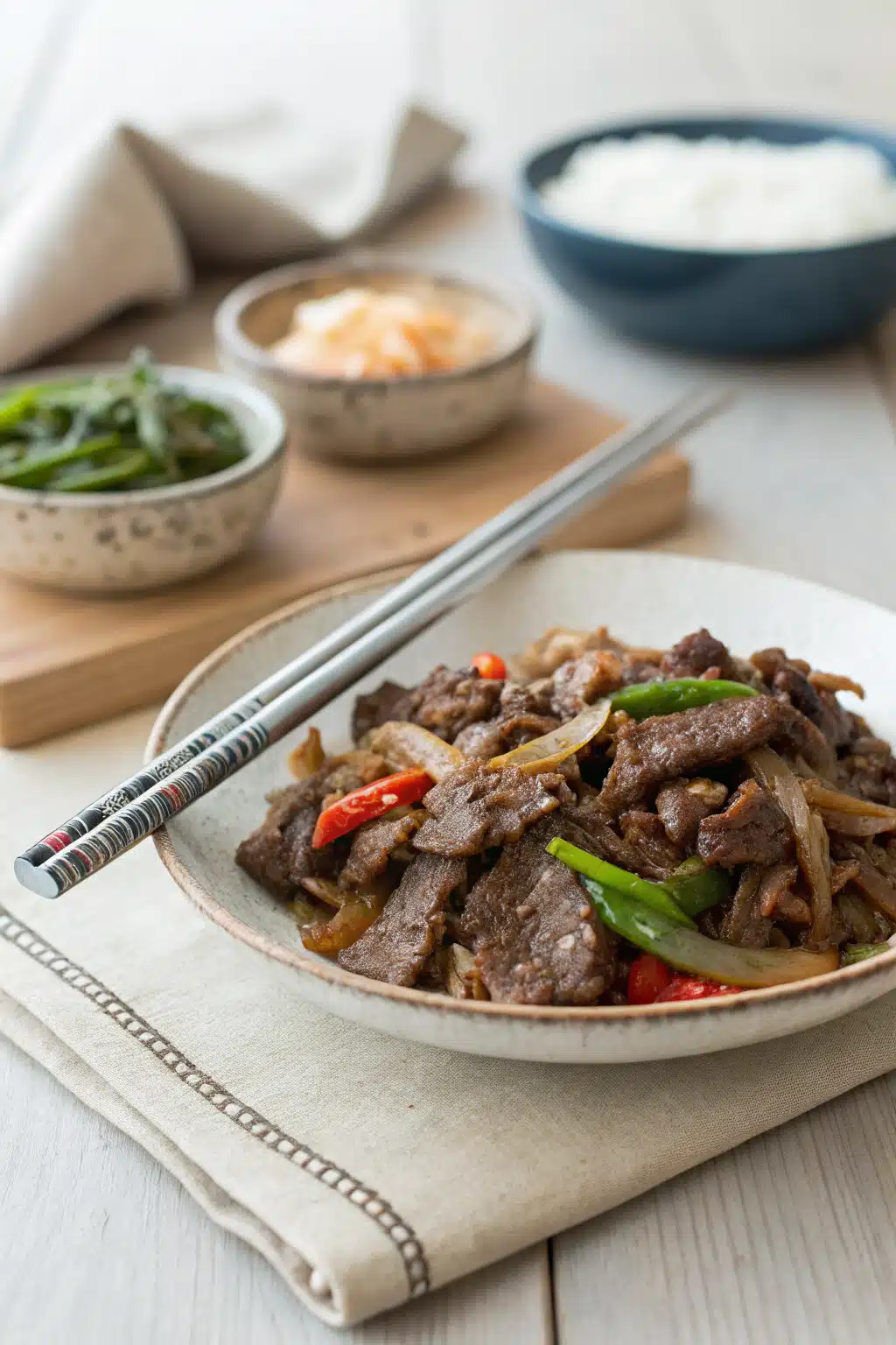 Beef Bulgogi ingredients organized and measured on kitchen counter
