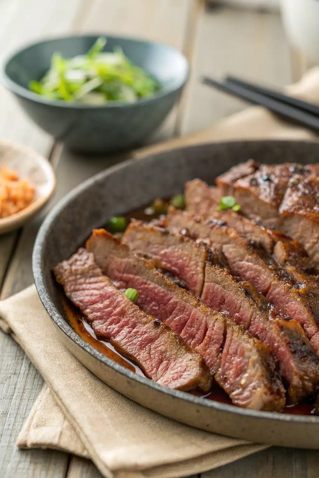 Beef Bulgogi slice on plate showing perfect texture and swirl pattern