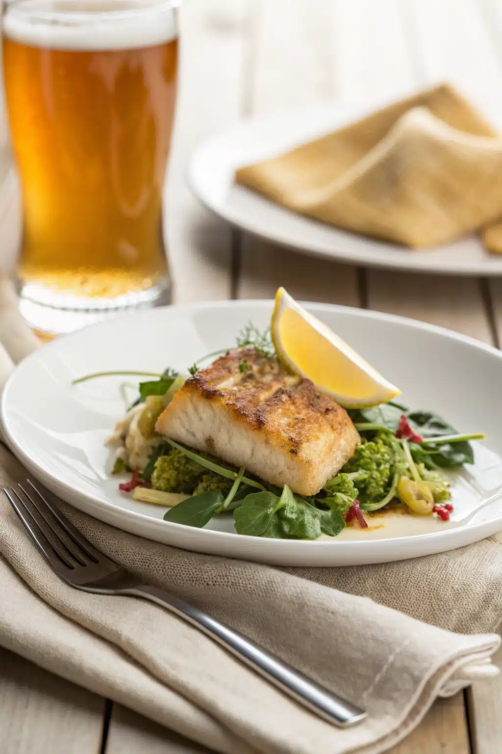 Beer Battered Fish ingredients organized and measured on kitchen counter