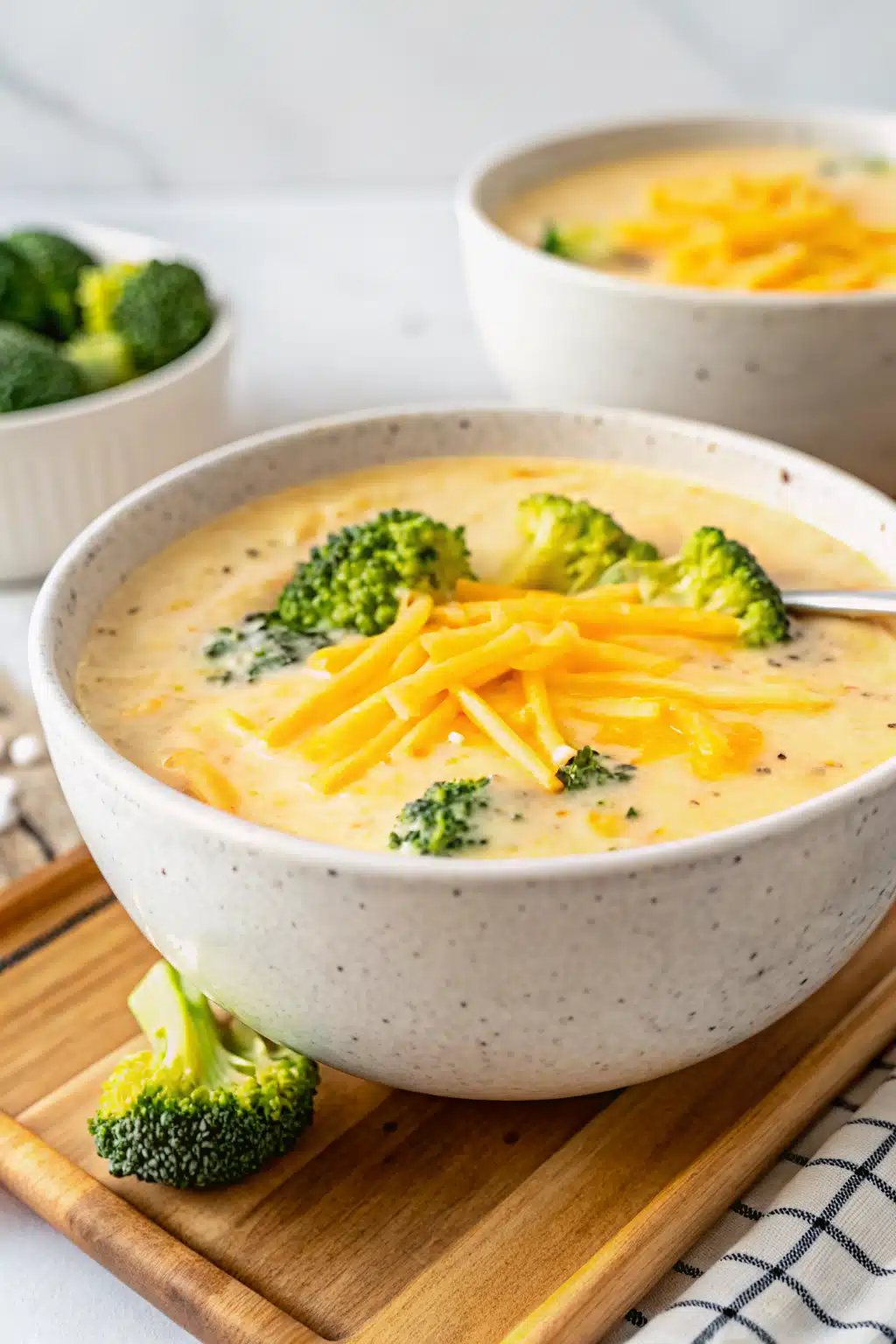 Best Broccoli Cheese Soup ingredients organized and measured on kitchen counter