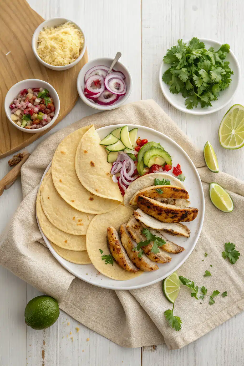 Tacos beautifully presented from an overhead angle