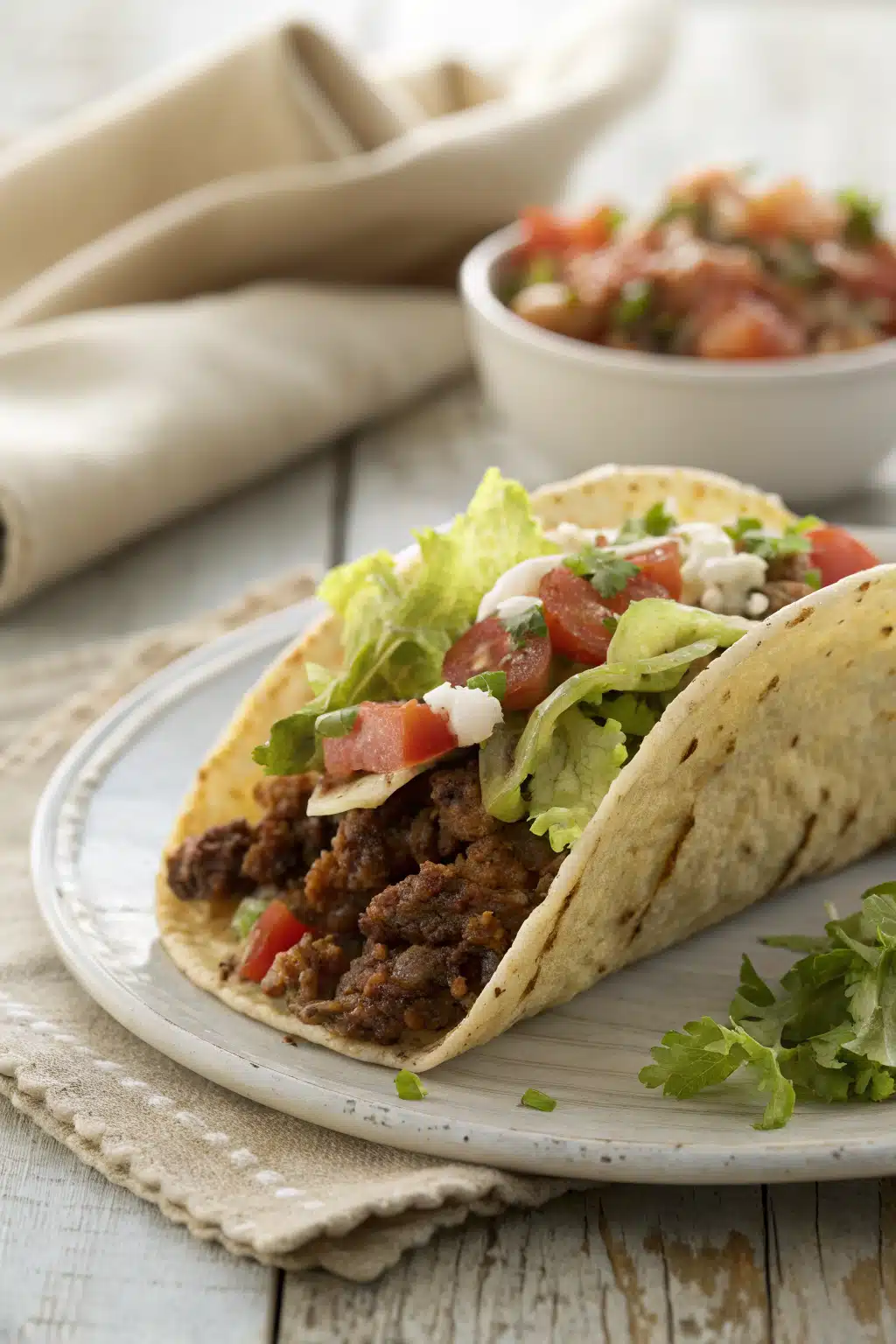 Tacos slice on plate showing perfect texture and swirl pattern