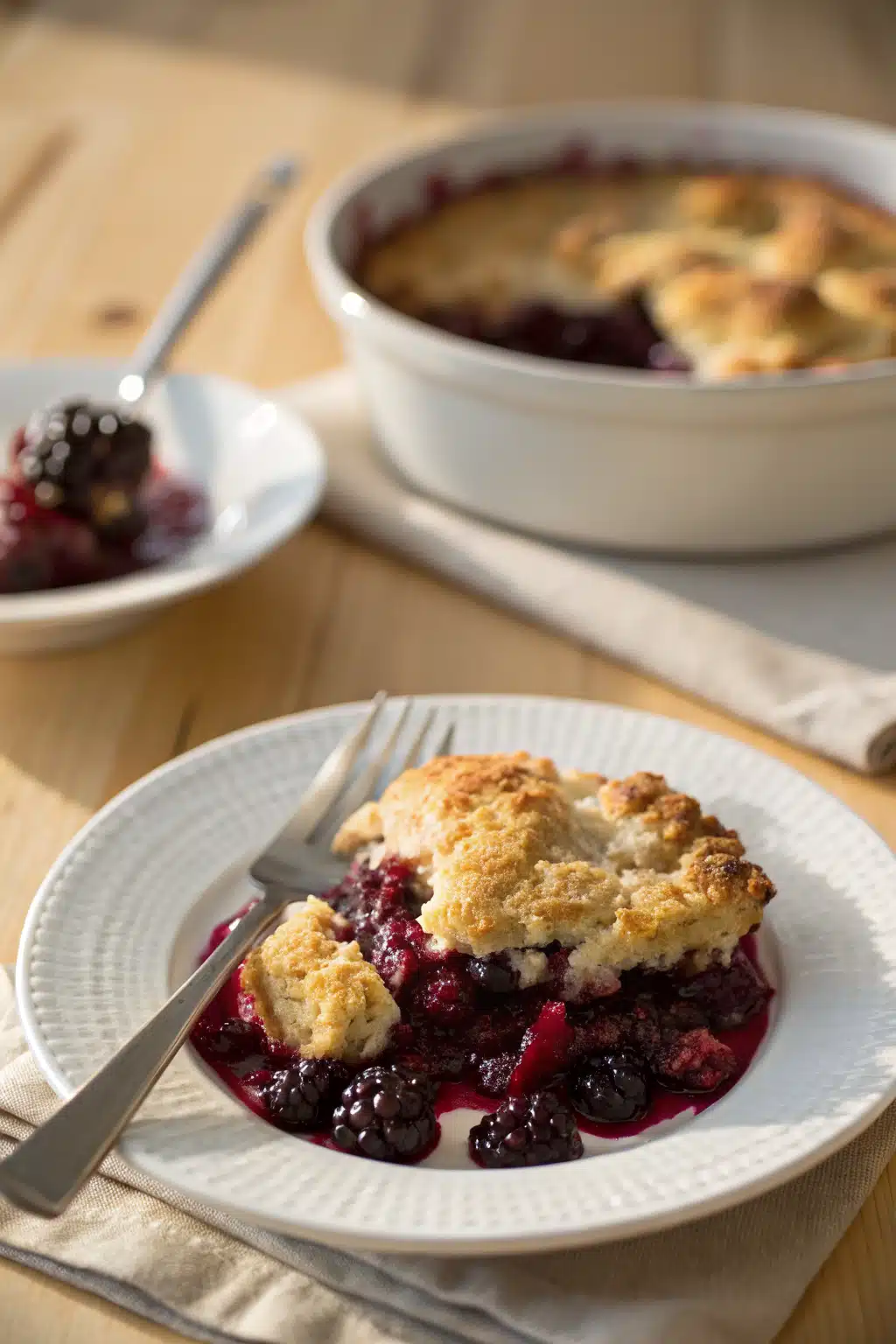 Blackberry Cobbler ingredients organized and measured on kitchen counter