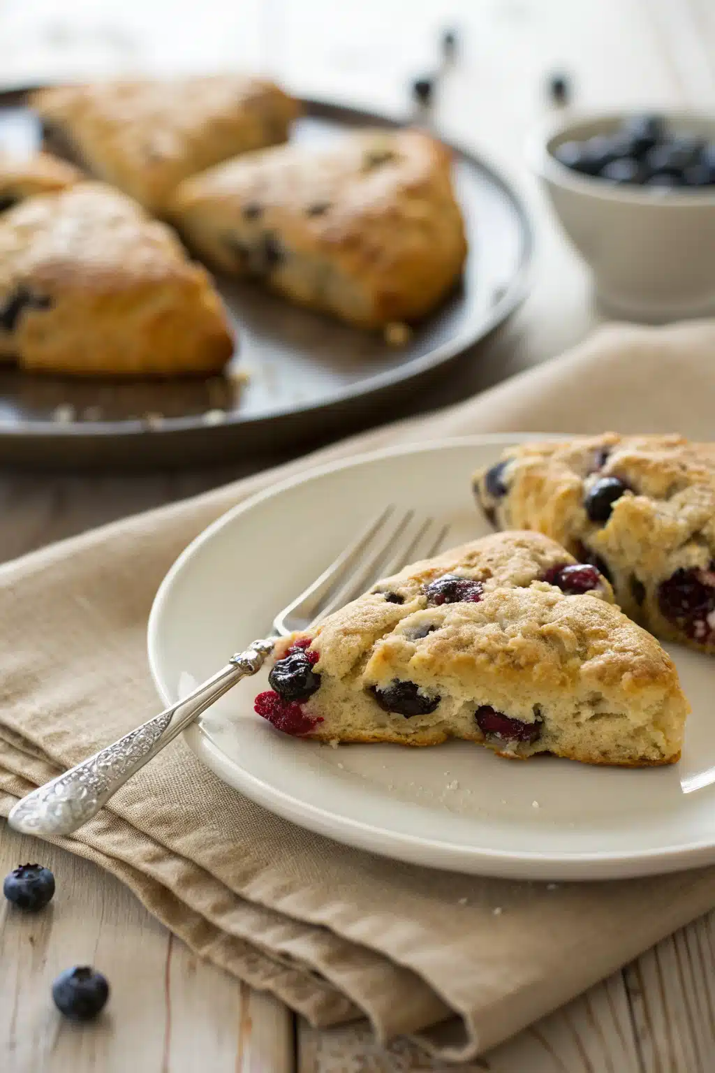 Blueberry Scones Recipe ingredients organized and measured on kitchen counter