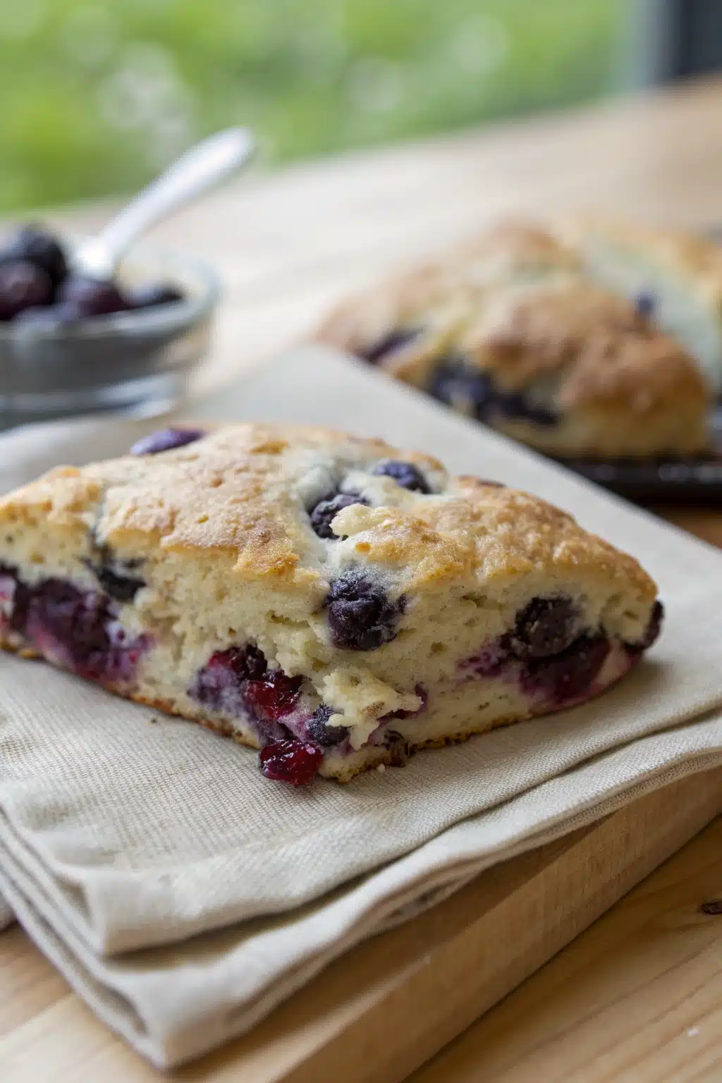 Blueberry Scones Recipe slice on plate showing perfect texture and swirl pattern