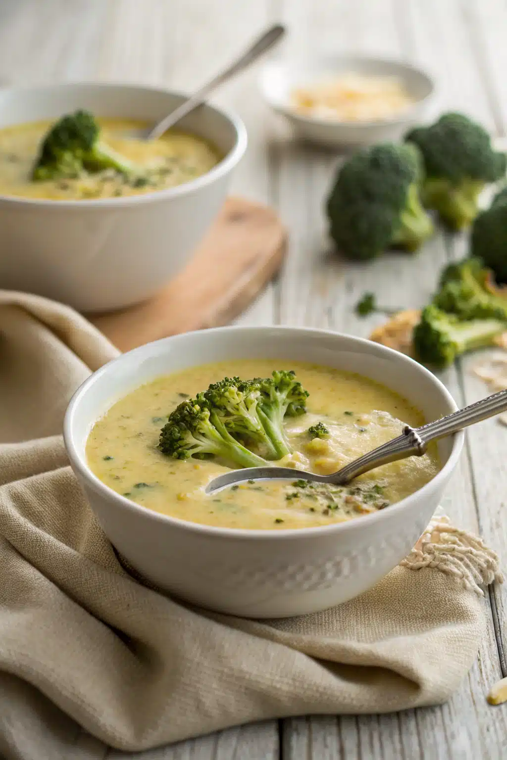 Broccoli Cheese Soup ingredients organized and measured on kitchen counter