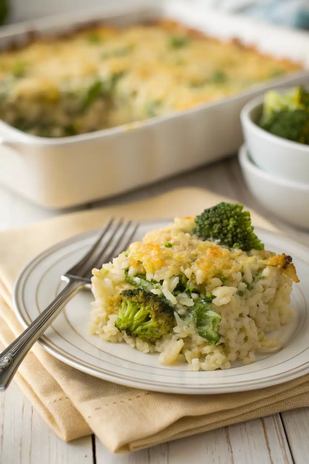 Broccoli Rice Casserole ingredients organized and measured on kitchen counter