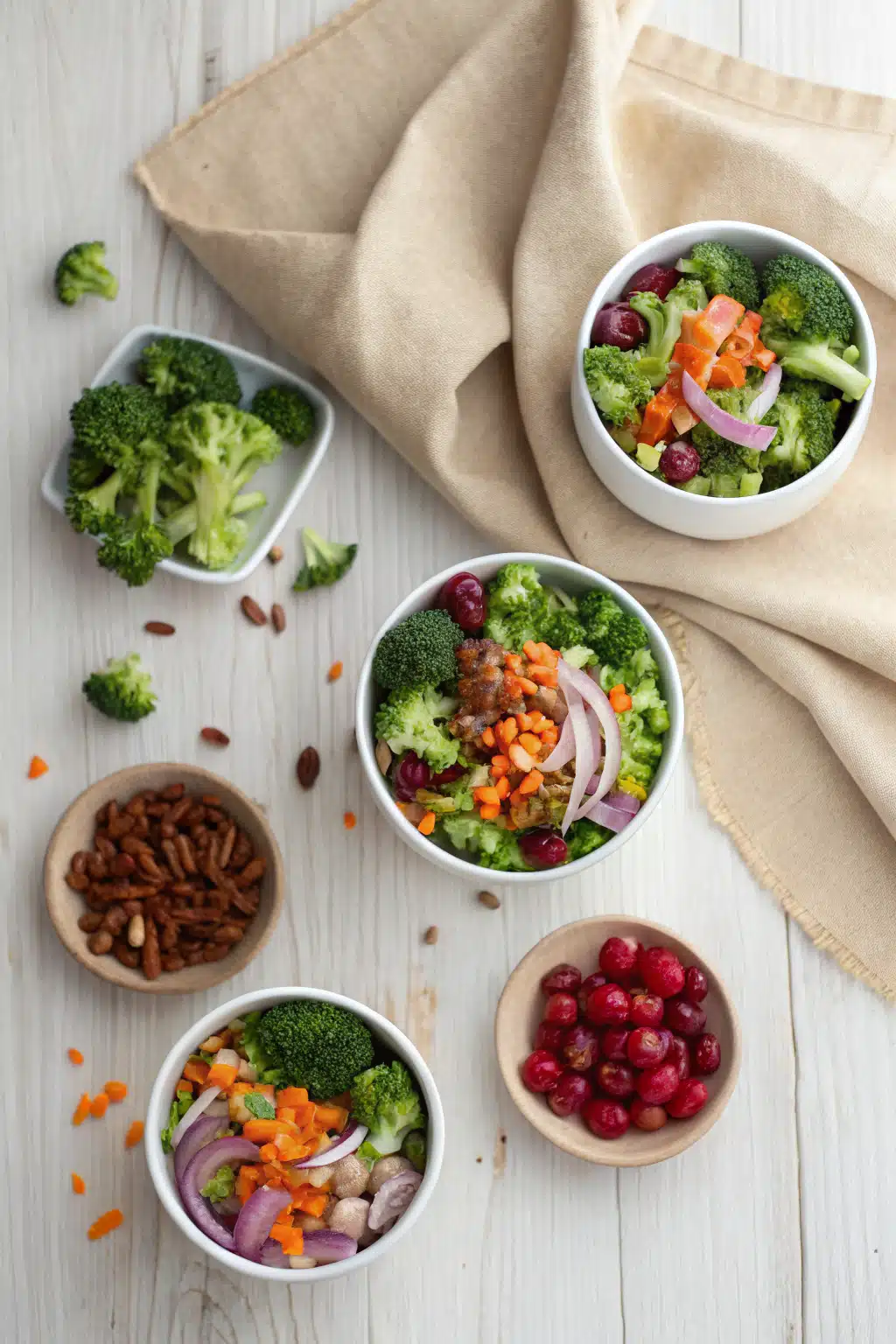 Broccoli Salad beautifully presented from an overhead angle