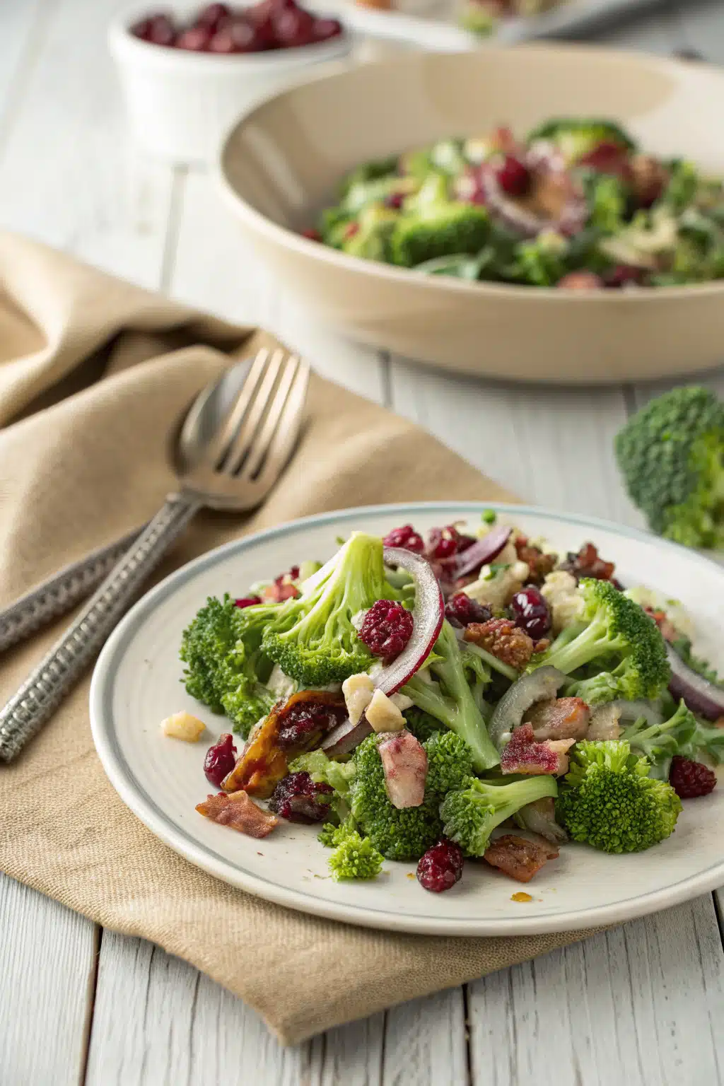 Broccoli Salad Recipe ingredients organized and measured on kitchen counter