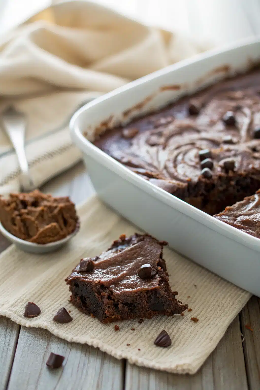 Brownie Batter Dip slice on plate showing perfect texture and swirl pattern