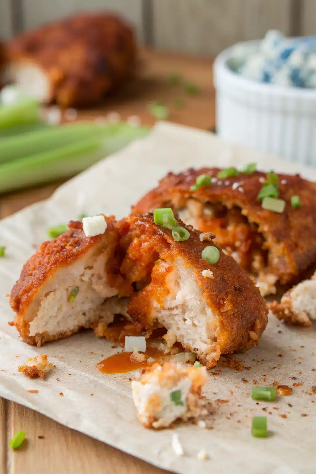 Buffalo Chicken Bites slice on plate showing perfect texture and swirl pattern