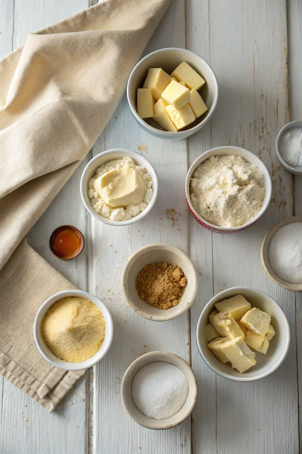 Butter Cookies ingredients organized and measured on kitchen counter