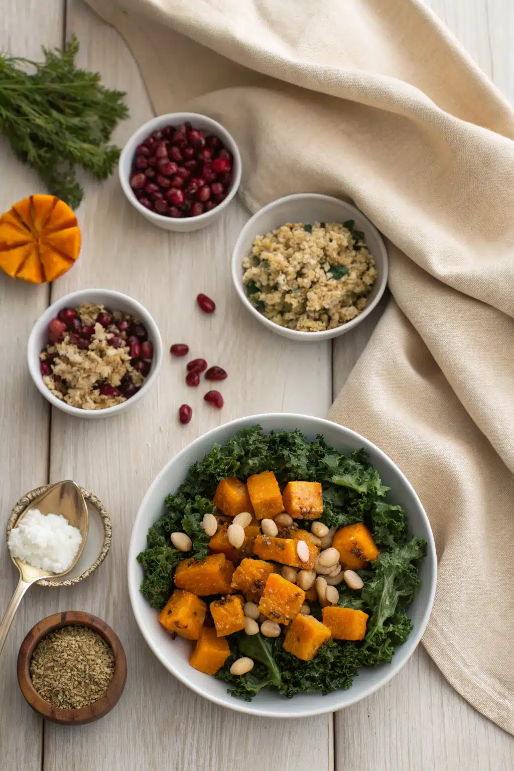 Butternut Squash Stuffed beautifully presented from an overhead angle