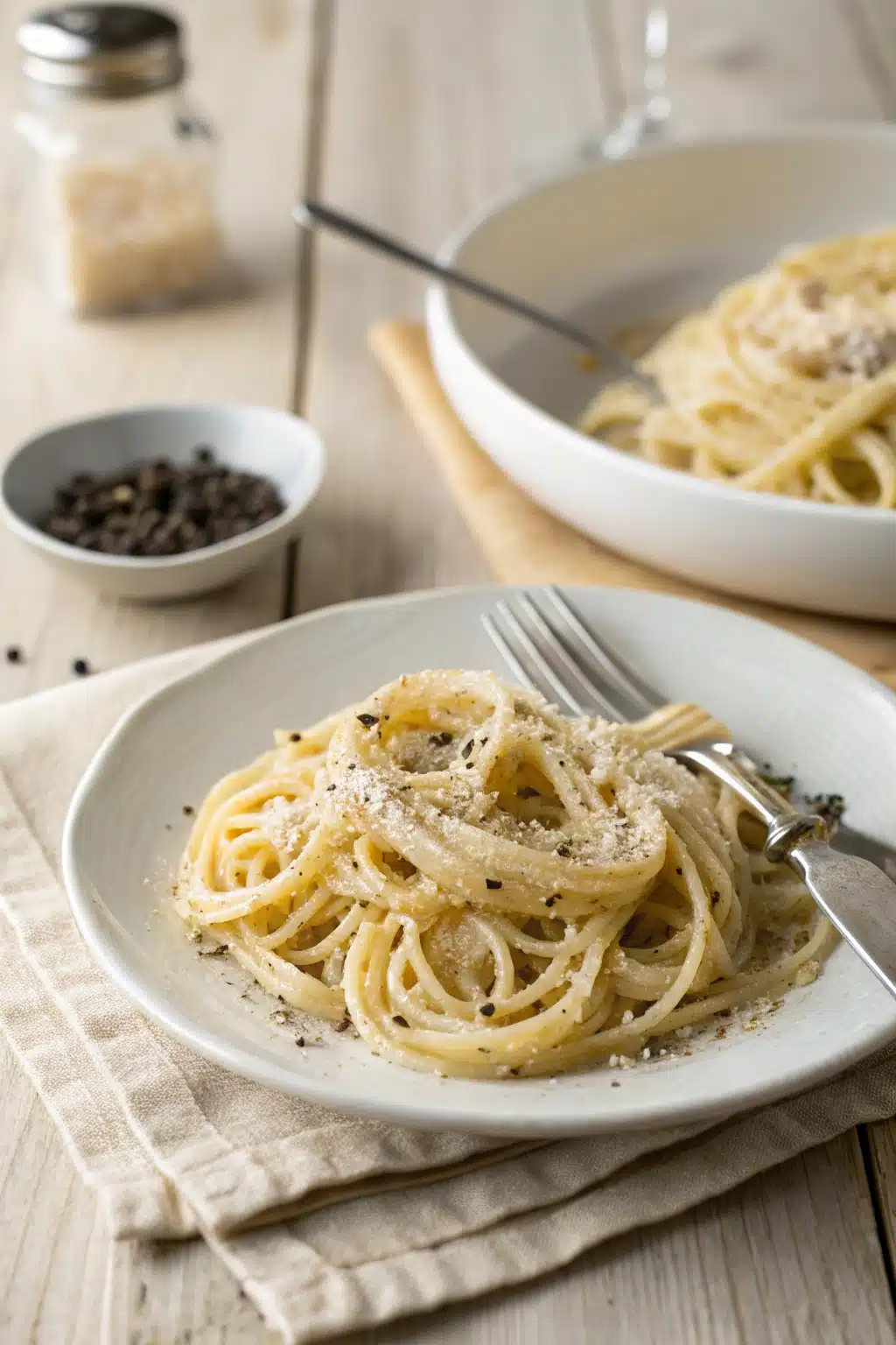 Cacio E Pepe ingredients organized and measured on kitchen counter