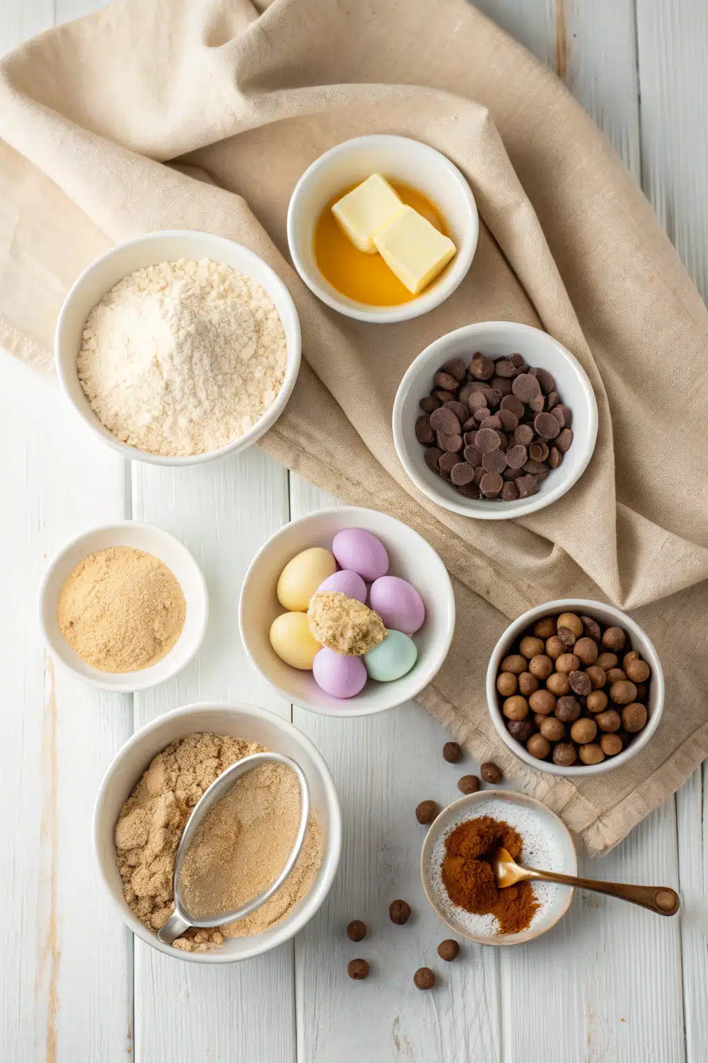 Cadbury Egg Cookies beautifully presented from an overhead angle