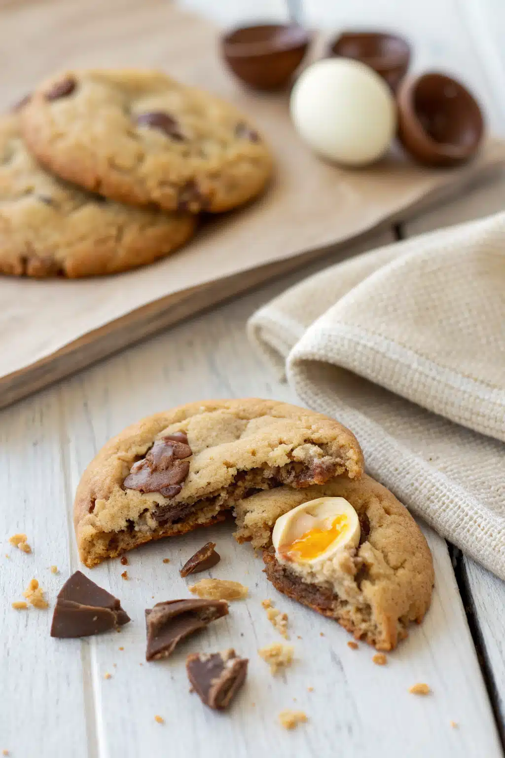 Cadbury Egg Cookies slice on plate showing perfect texture and swirl pattern