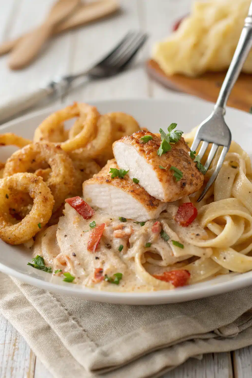 Cajun Chicken Pasta slice on plate showing perfect texture and swirl pattern