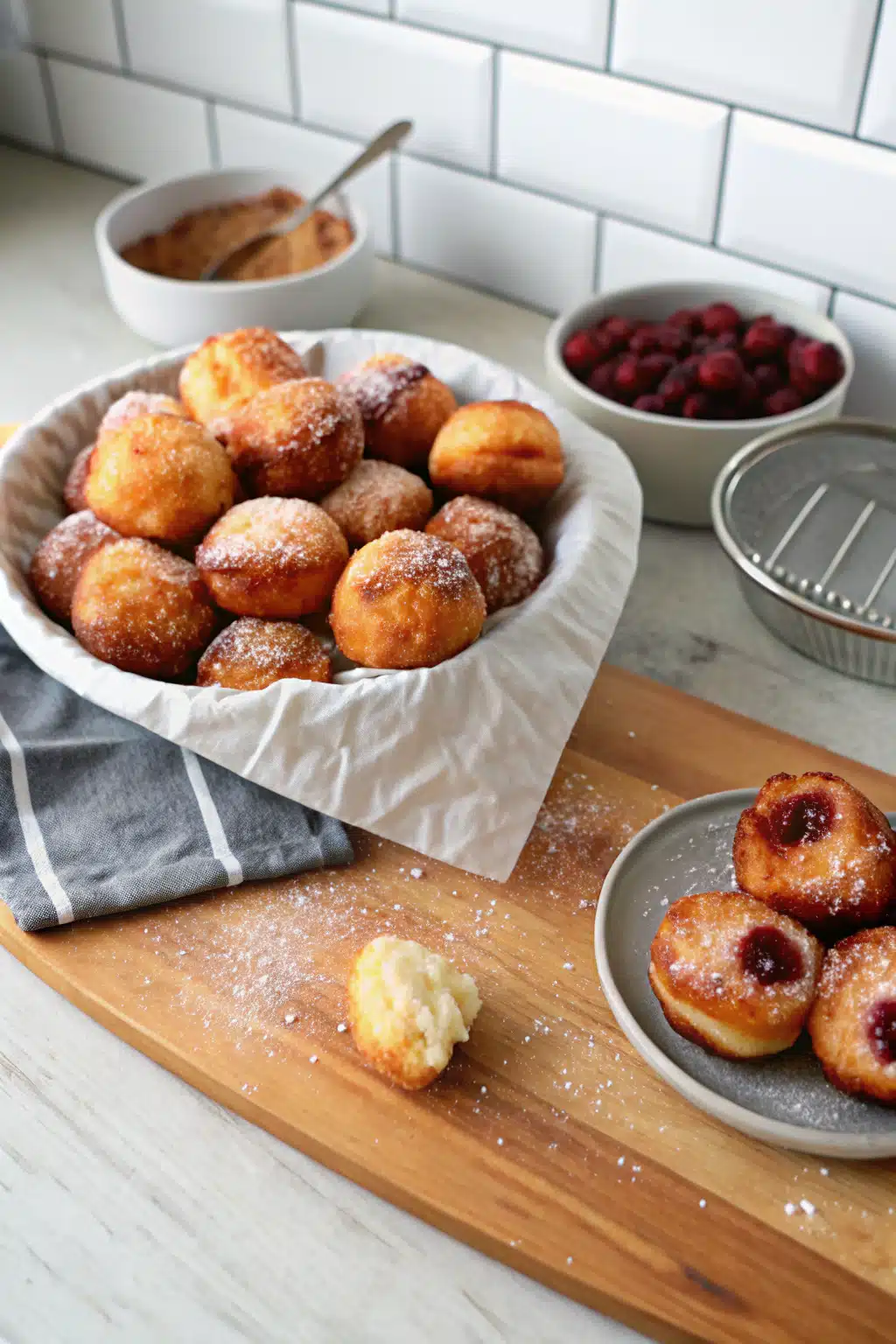 Jelly Donut Holes Canned beautifully presented from an overhead angle