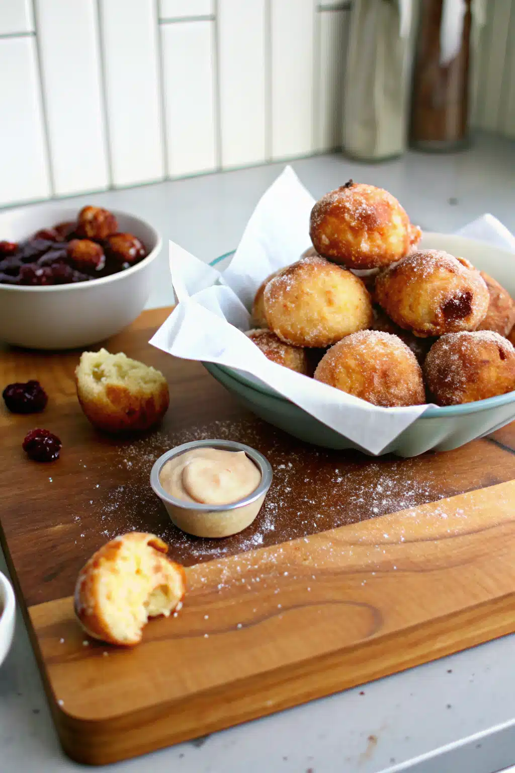 Jelly Donut Holes Canned ingredients organized and measured on kitchen counter