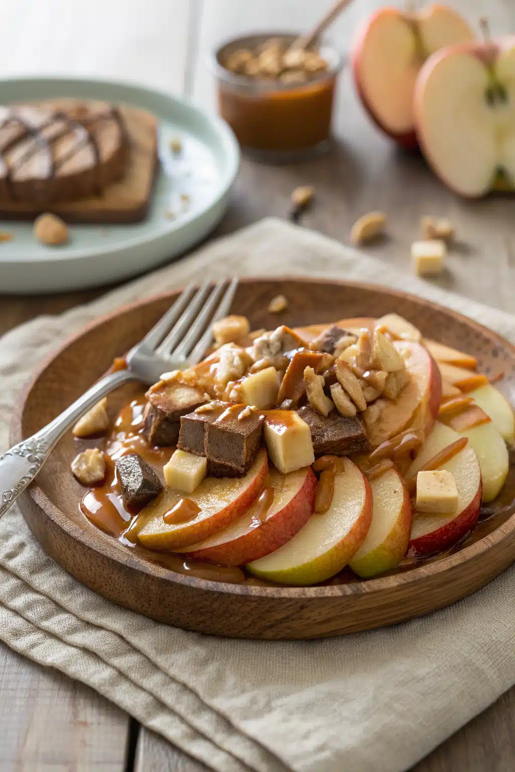 Caramel Apple Snickers Salad ingredients organized and measured on kitchen counter