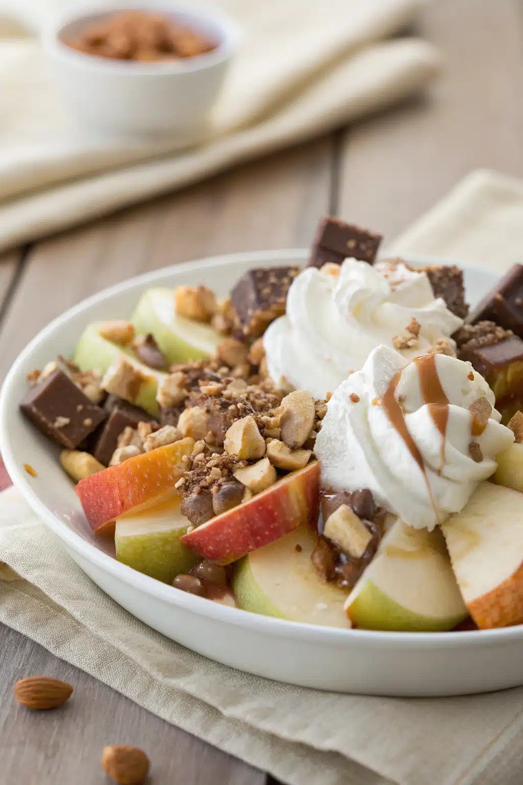 Caramel Apple Snickers Salad slice on plate showing perfect texture and swirl pattern